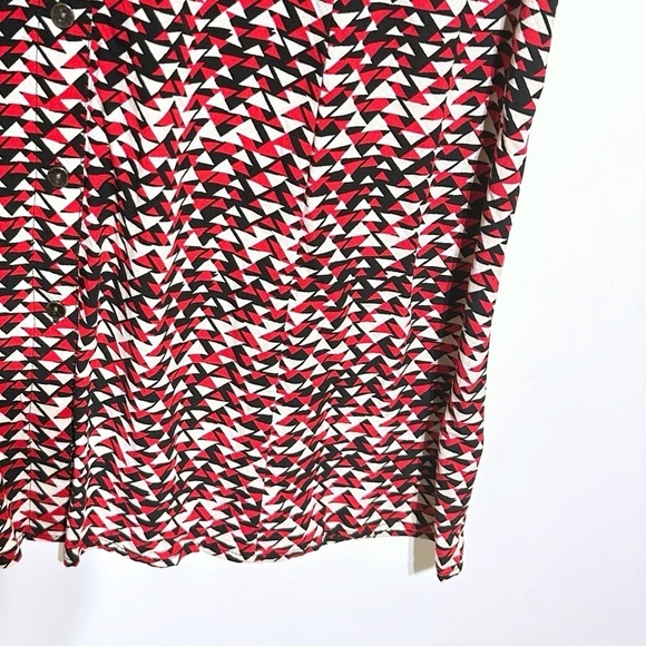 J. Jill Midi Womens Mod Print Navy Red Shirt Dress  Size 12 Tab Sleeves Collared - Picture 7 of 13